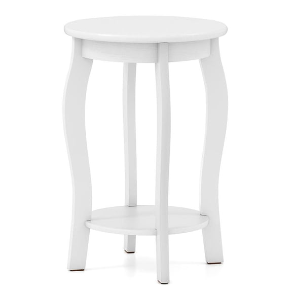 Resenkos 15-inch 2-Tier Round Side Table with Lower Storage Shelf, White