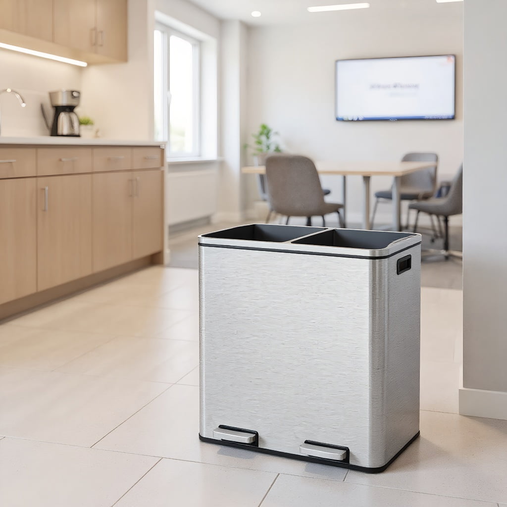 Resenkos 16 Gallon Dual Step Trash Can Recycling Double Bucket Pedal-Silver, Metal Kitchen Step Recycle Bin, Metal Dustbin