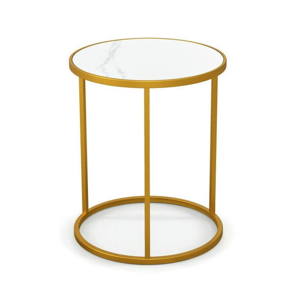 Resenkos 16 Inch Marble Top Round Side Table with Golden Metal Frame for Living Room Bedroom-1 Piece, Nightstand Small Side Table, End Table for Bedroom Living Room