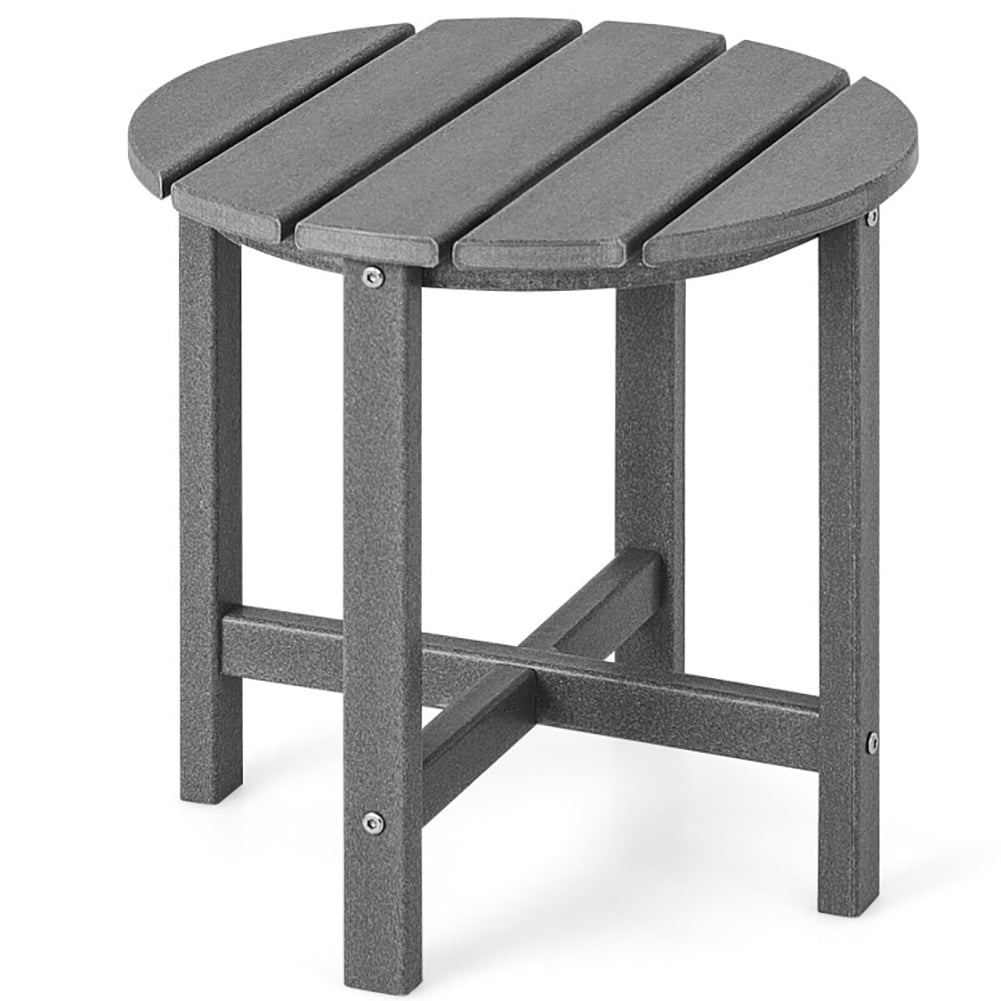 Resenkos 18 Inch Round Weather-Resistant Adirondack Side Table-Gray, Slatted Outdoor Coffee Table for Outside Patio Storage