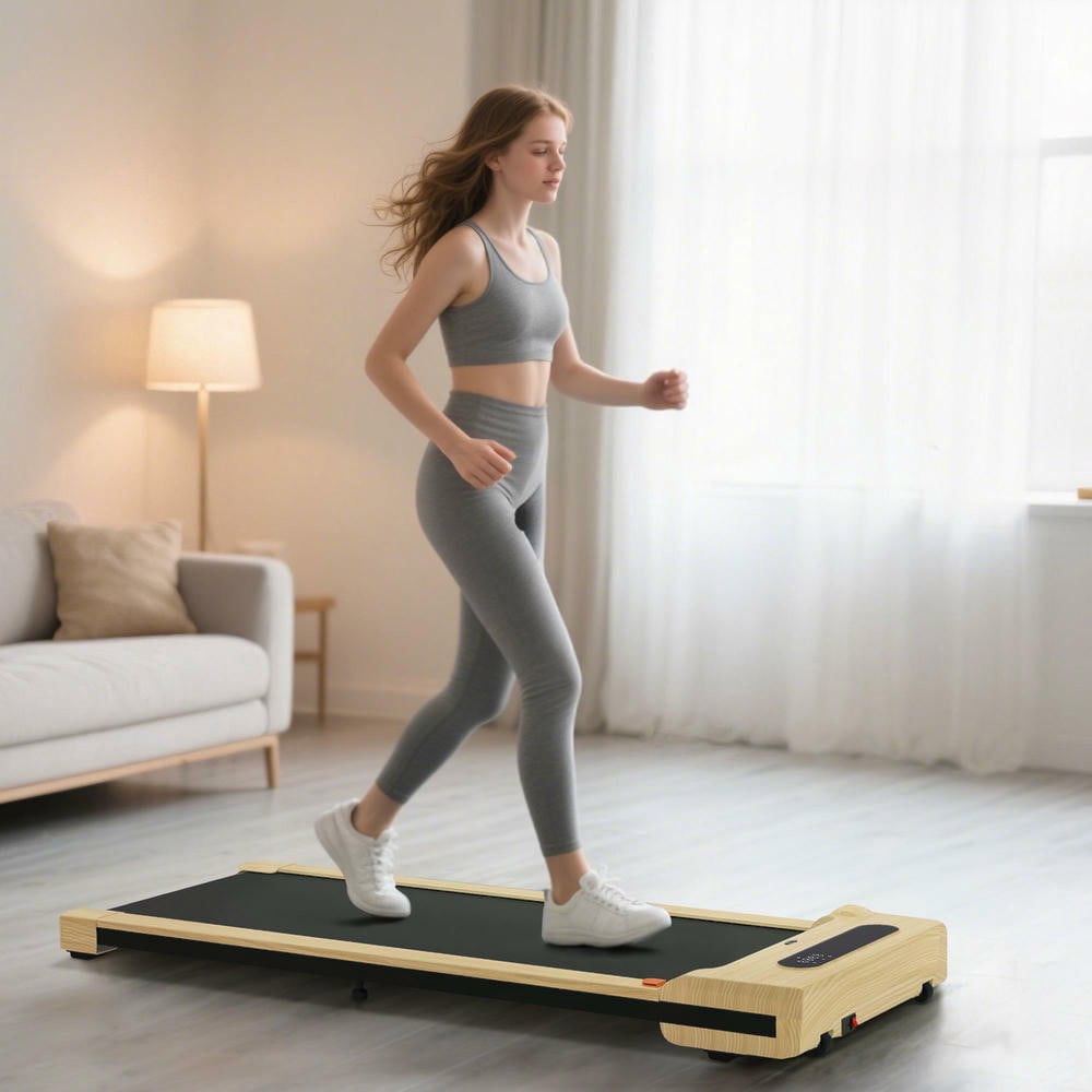 Resenkos 2.5HP Folding Walking Pad Treadmill with Remote and Transport Wheels - Natural Wood
