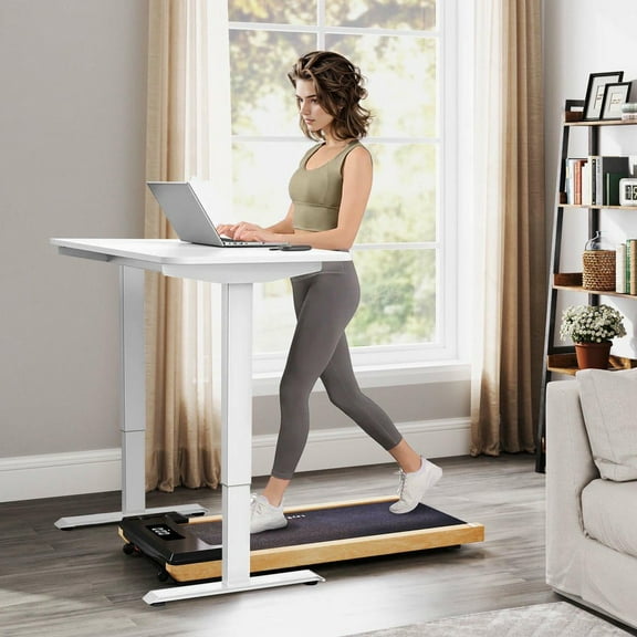 Resenkos 2.5HP Under-Desk Walking Treadmill with Remote Control and LED Display - Black/Natural