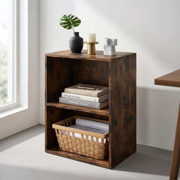 Resenkos 2-Cube Adjustable Bookcase, 5-Position Shelf, Floor Standing, Brown