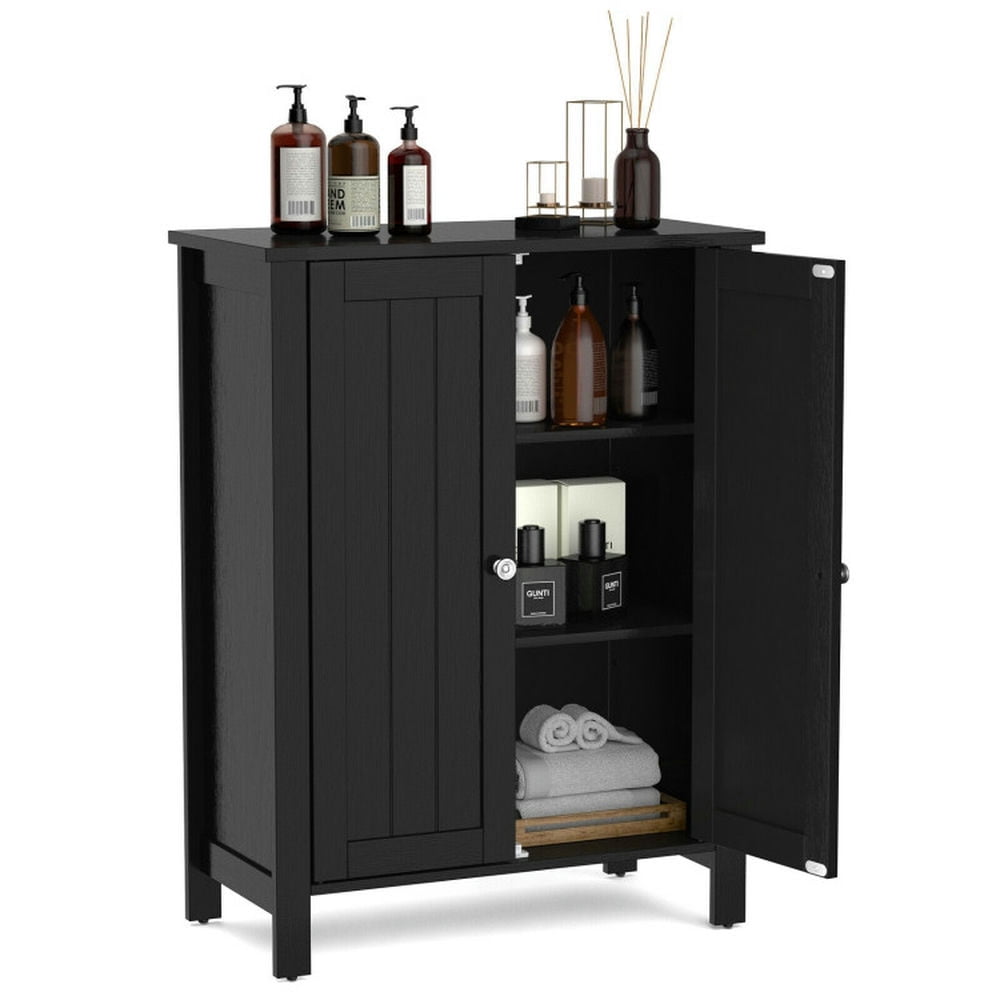 Resenkos 2-Door Bathroom Floor Storage Cabinet Space Saver Organizer-Black, Bathroom Cabinets for Entryway Storage, Home Office Furniture