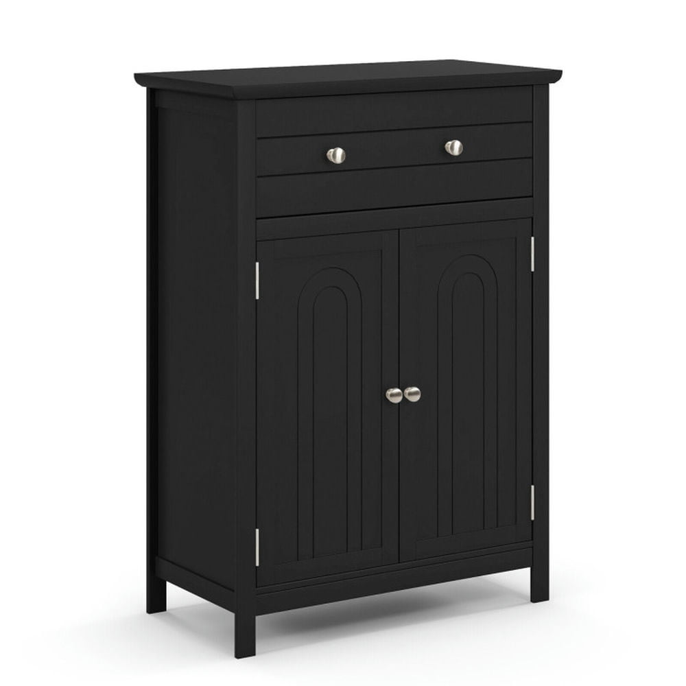 Resenkos 2-Door Freestanding Bathroom Cabinet with Drawer and Adjustable Shelf-Black, Bathroom Cabinets for Entryway Storage, Home Office Furniture