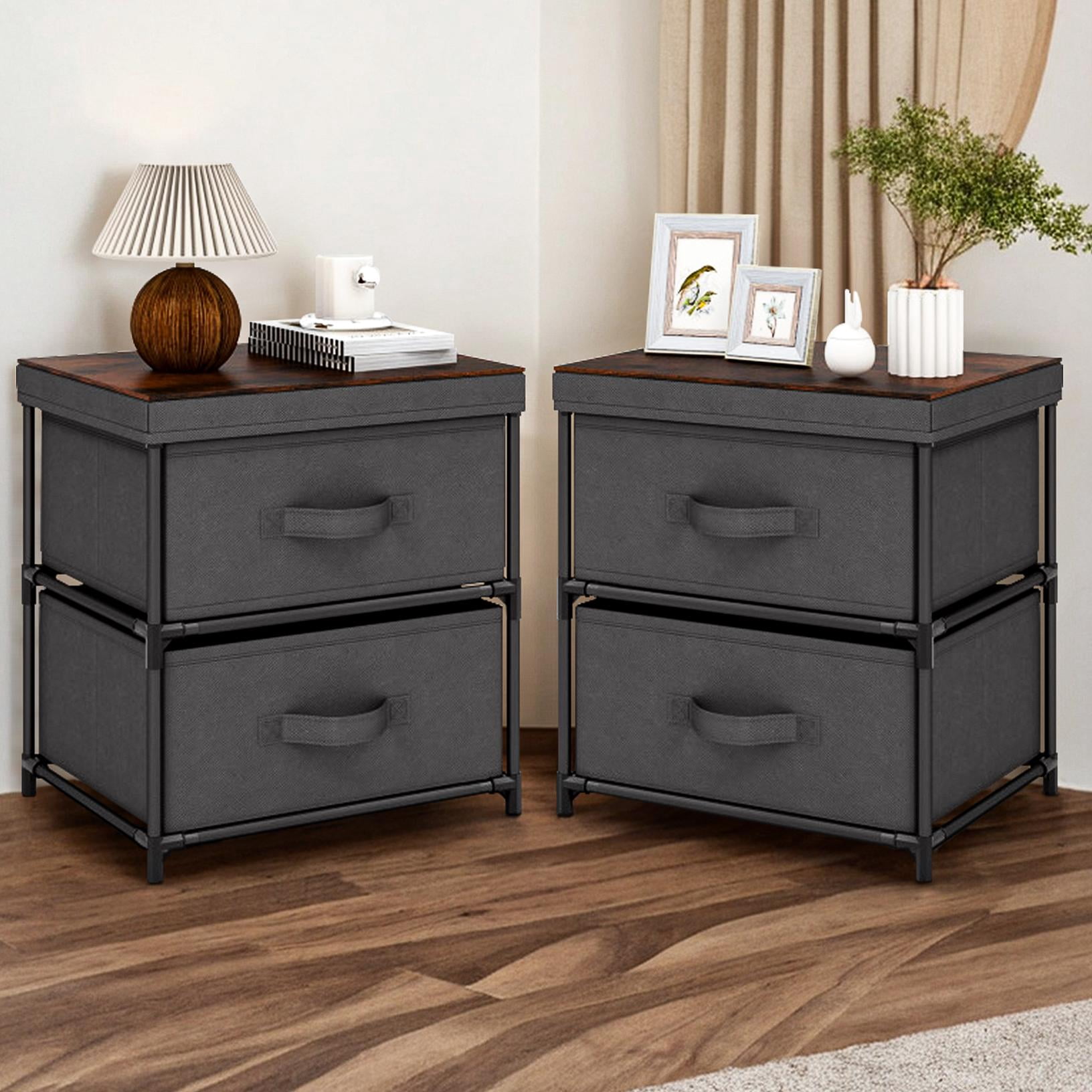 Resenkos 2 Drawer Grey Nightstand Set of 2 for Bedroom Modern Bedside Table, Wood Finish Accent Table