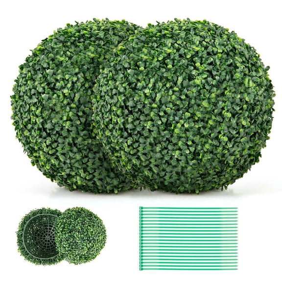 Resenkos 2-Pack 16-Inch Artificial Boxwood Topiary Ball Set for Outdoor Decor - Green