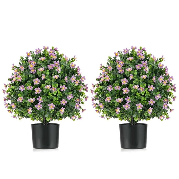 Resenkos 2-Pack Artificial Boxwood Topiary Ball Trees with Purple Flowers - Purple