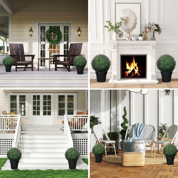 Resenkos 2-Pack Artificial Lavender Topiary Ball Plants, 16.5 Inch Faux Greenery for Home Decor