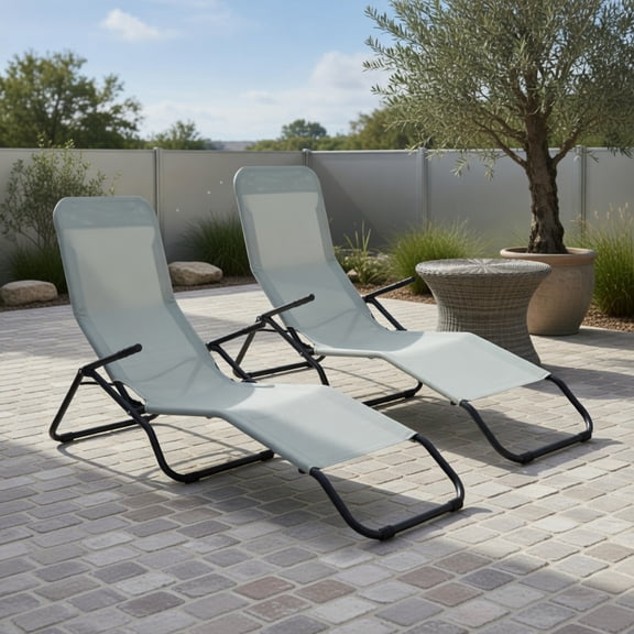 Resenkos 2-Pack Light Green Folding Patio Chaise Loungers with Rocking Motion Heavy-Duty Steel Frame, Breathable Fabric, Easy-Store Design for Backyard, Poolside & Garden
