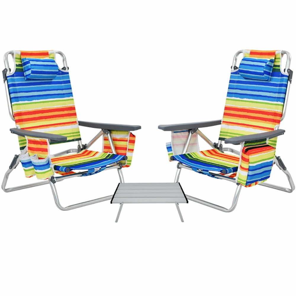 Resenkos 2 Packs 5-Position Outdoor Folding Backpack Beach Table Chair Reclining Chair Set-Yellow, Patio Lawn Webbed Folding Chairs, Outdoor Beach Portable Camping Chair for Yard, Garden Dining