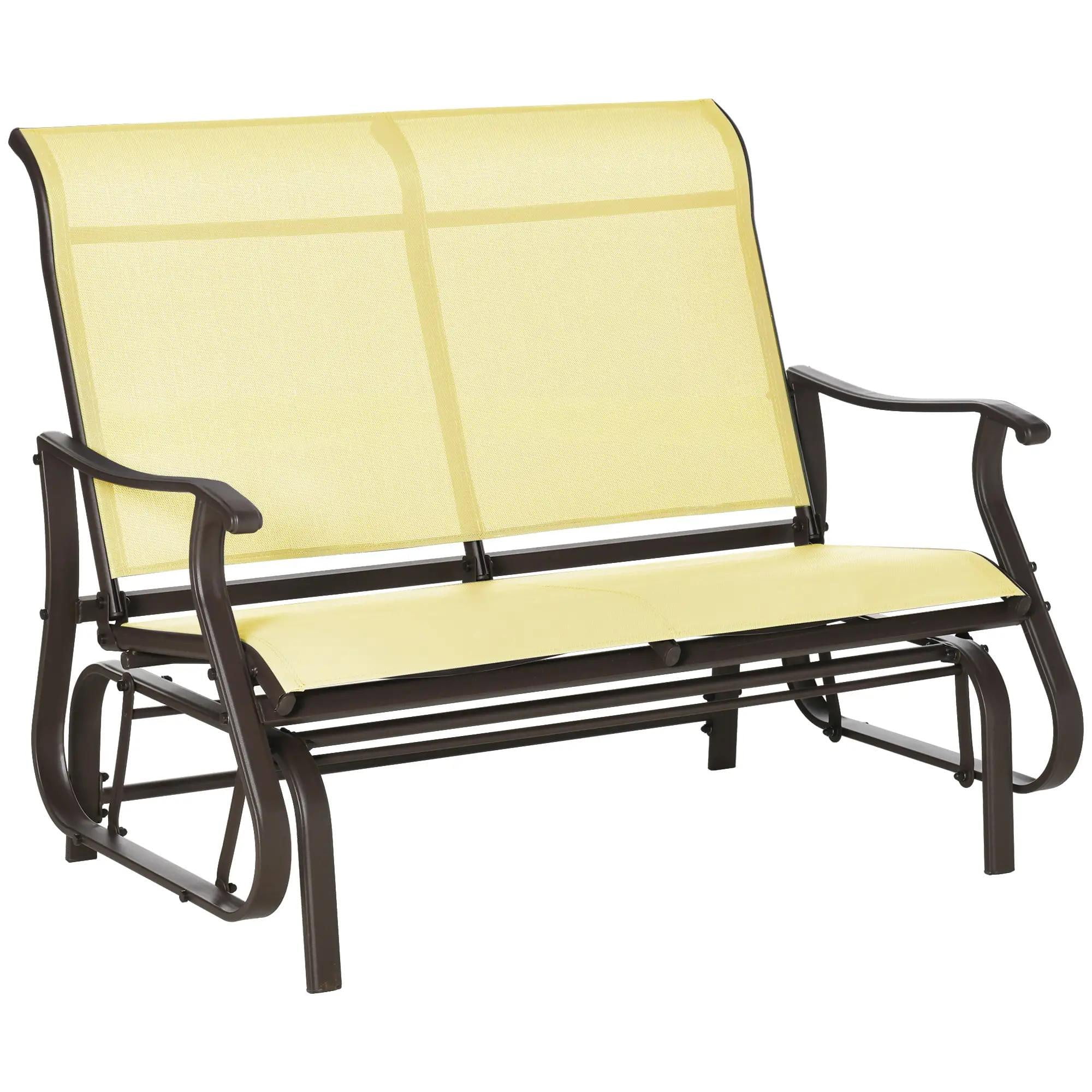 Resenkos 2-Person Outdoor Glider Bench, Patio Rocking Loveseat Chair, Powder Coated Steel Frame, 2 Seats Porch Glider for Backyard, Lawn, Yellow