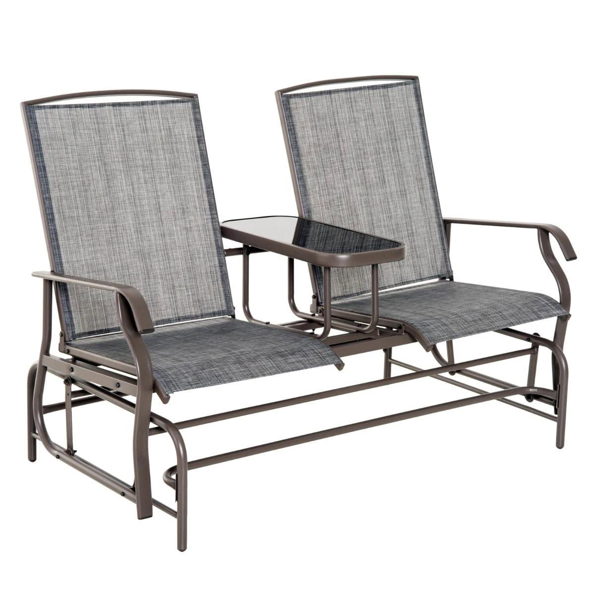 Resenkos 2-Person Outdoor Swing Set, Central Table & Solo Seats, Max 352 lbs Capacity, Comfortable Loveseat with Breathable Fabric, Gray