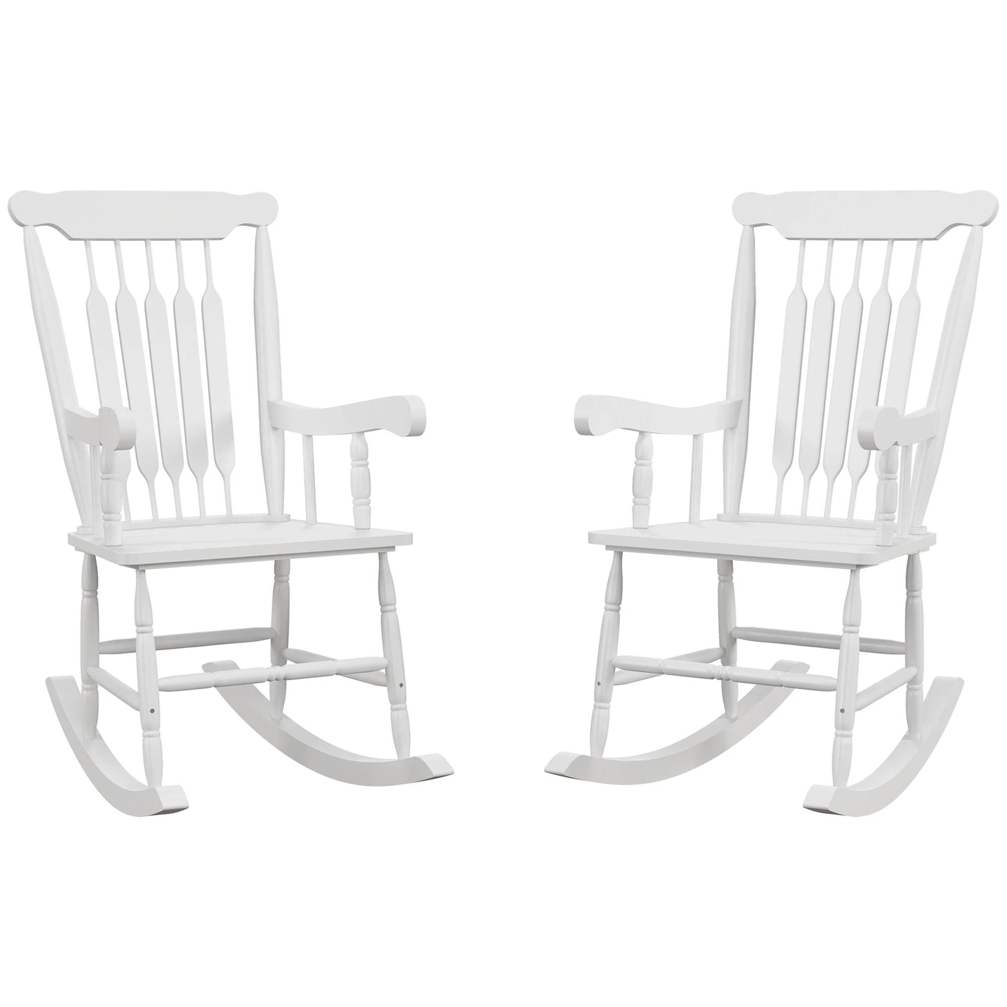 Resenkos 2-Piece Outdoor High-Back Rocking Chairs, 350 lbs Capacity, Durable Wooden Garden & Patio Seating, Comfortable Balcony Set,White