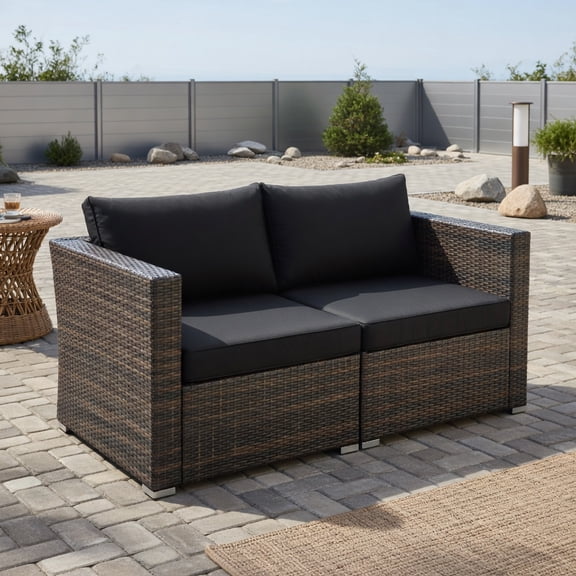 Resenkos 2-Piece Outdoor Rattan Sectional Sofa Set  Weather-Resistant Black Wicker Corner Couch with Cushions for Patio, Poolside & Garden