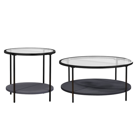 Resenkos 2 Piece Set Clear Glass Living Room Center Coffee Table, Nesting Table for Home Office Black