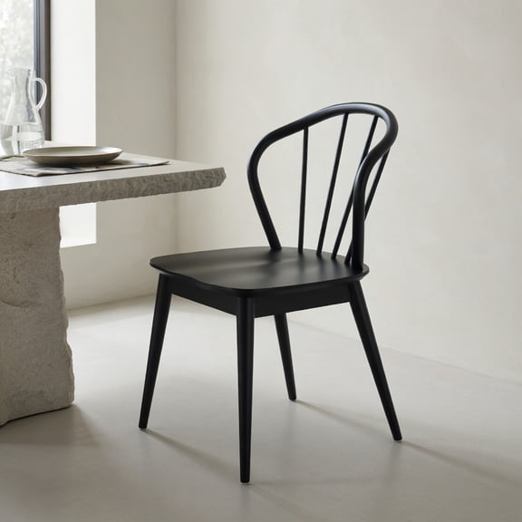 Resenkos 2-Piece Wooden Dining Chair with High Spindle Back, Wide Seat Rubber Wood Chair for Dining Room, Black