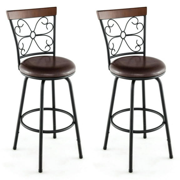 Resenkos 2 Pieces 24-30 Inch Adjustable PU Cushioned Swivel Barstools-Brown, Bar Height Stools, Bar Stools for Kitchen Island for Kitchen, Dining Room