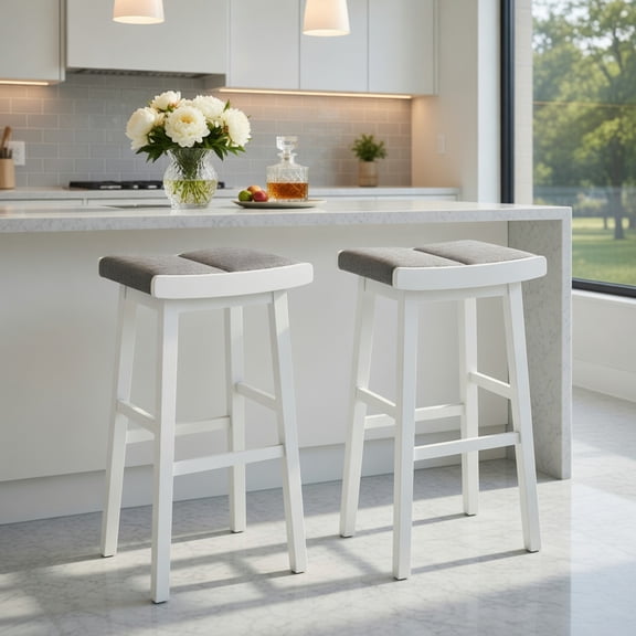 Resenkos 2 Pieces 26/31.5 Inch Upholstered Saddle Barstools with Padded Cushions-31.5 inches, Bar Height Stools, Bar Stools for Kitchen Island for Kitchen, Dining Room