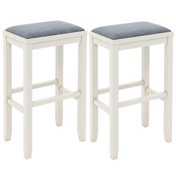Resenkos 2 Pieces 31 Inch Upholstered Bar Stool Set with Solid Rubber Wood Frame and Footres-White, Bar Height Stools, Bar Stools for Kitchen Island for Kitchen, Dining Room