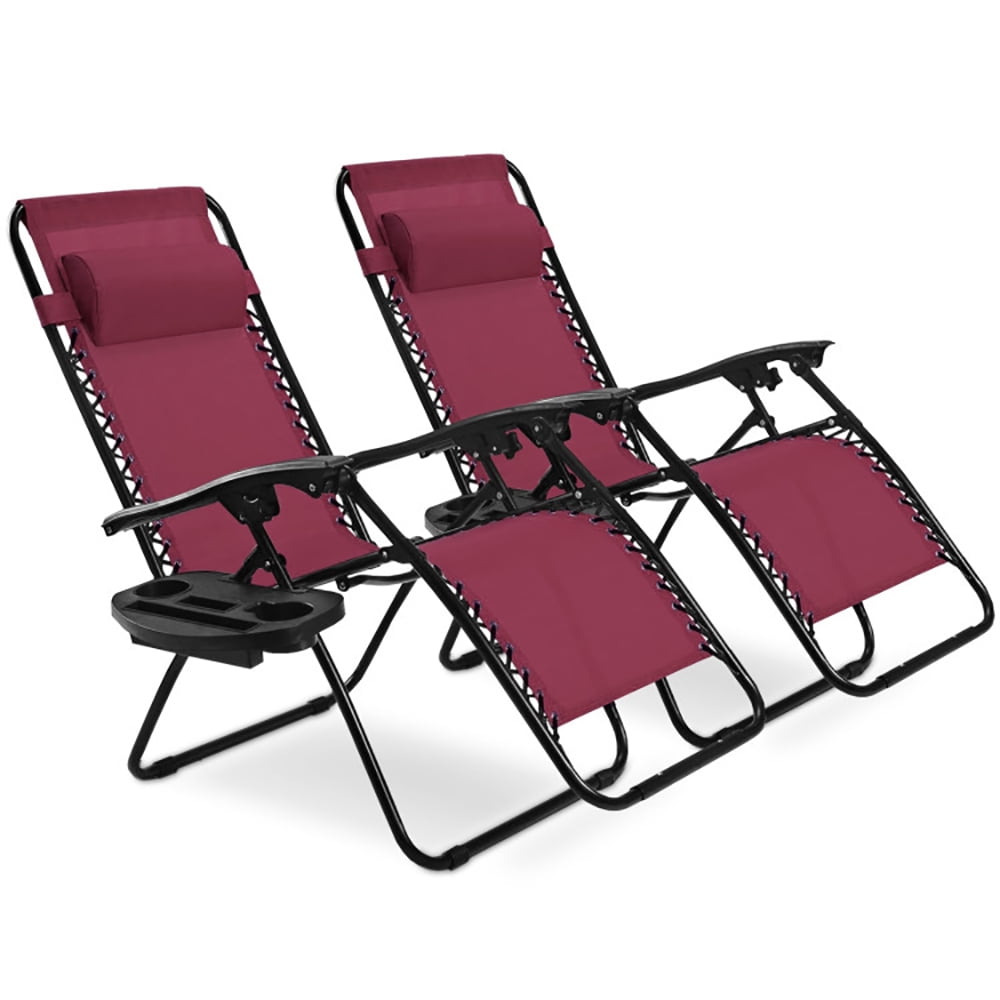 Wine Red Steel Frame Zero Gravity Lounger Set with Cushions