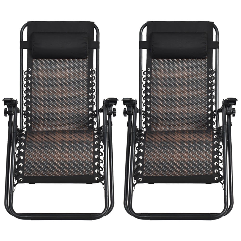 Resenkos 2 Pieces Folding Patio Rattan Zero Gravity Lounge Chair-Brown ...