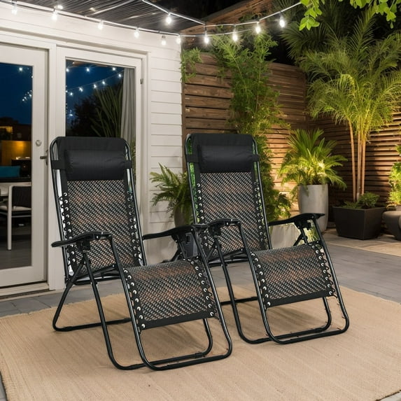 Resenkos 2 Pieces Folding Patio Rattan Zero Gravity Lounge Chair-Brown, Adjustable Zero Gravity Lounge Chair