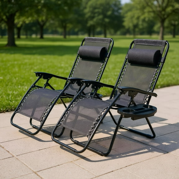 Resenkos 2 Pieces Folding Recliner Zero Gravity Lounge Chair - Black, Adjustable Zero Gravity Lounge Chair
