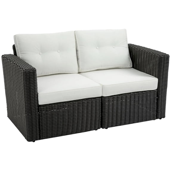 Resenkos 2 Pieces Patio Wicker Corner Sofa Set, Outdoor Sectional Furniture, Beige