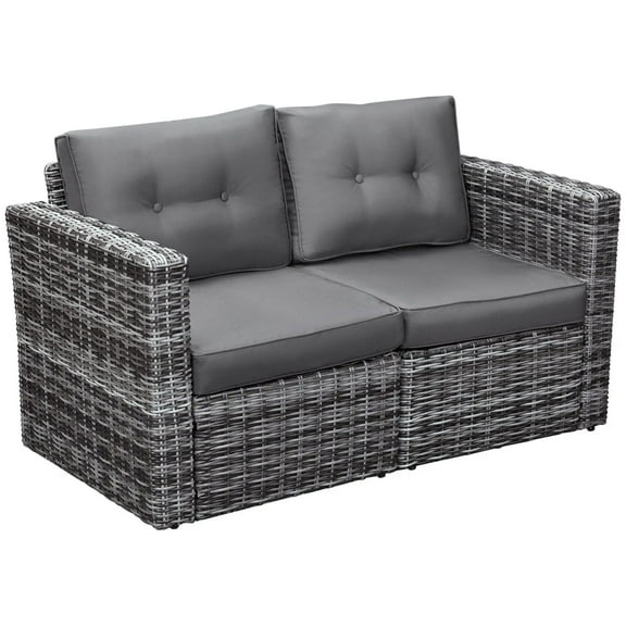 Resenkos 2 Pieces Patio Wicker Corner Sofa Set, Outdoor Sectional Furniture, Gray