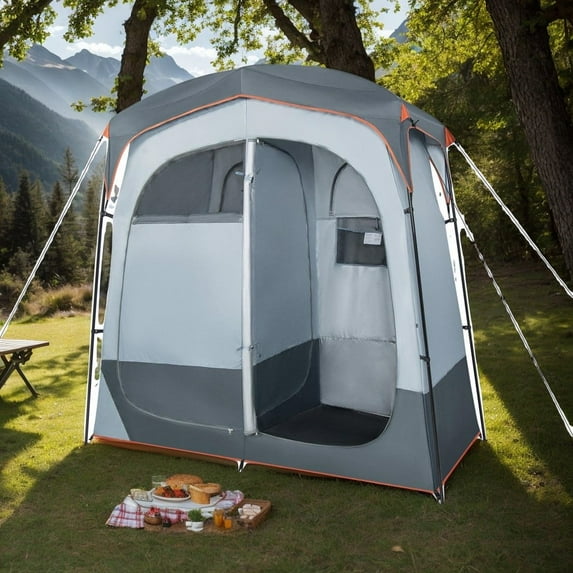 Resenkos 2 Rooms Oversize Privacy Shower Tent with Removable Rain Fly and Inside Pocket-Gray, Beach Shade Tent, Easy Pop Up Beach Shade Beach Tent, Sun Shelter Instant Portable Beach Tent Umbrella