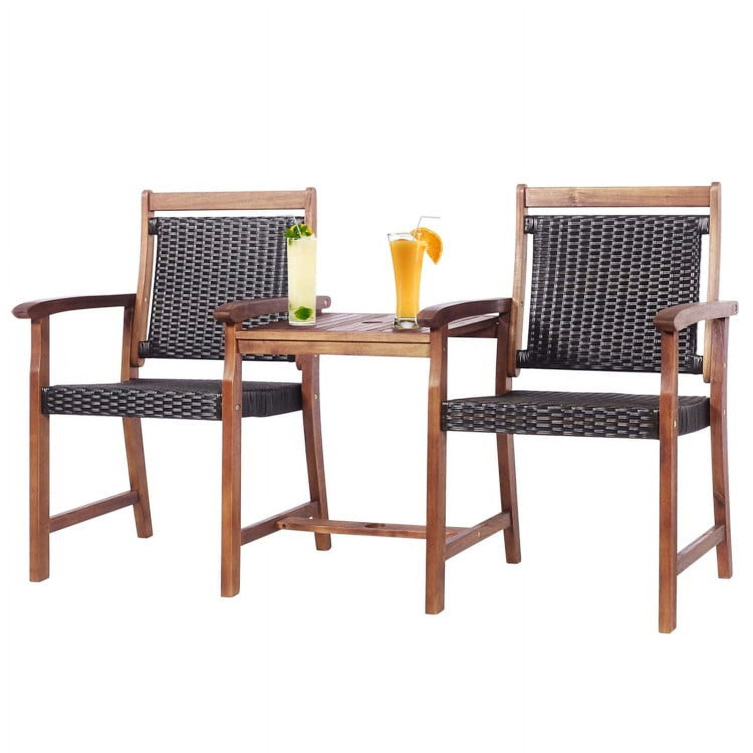 Resenkos 2-Seat Patio Rattan Acacia Wood Chair, Outdoor Furniture Garden Conversation Bistro Sets with Coffee Table, Brown