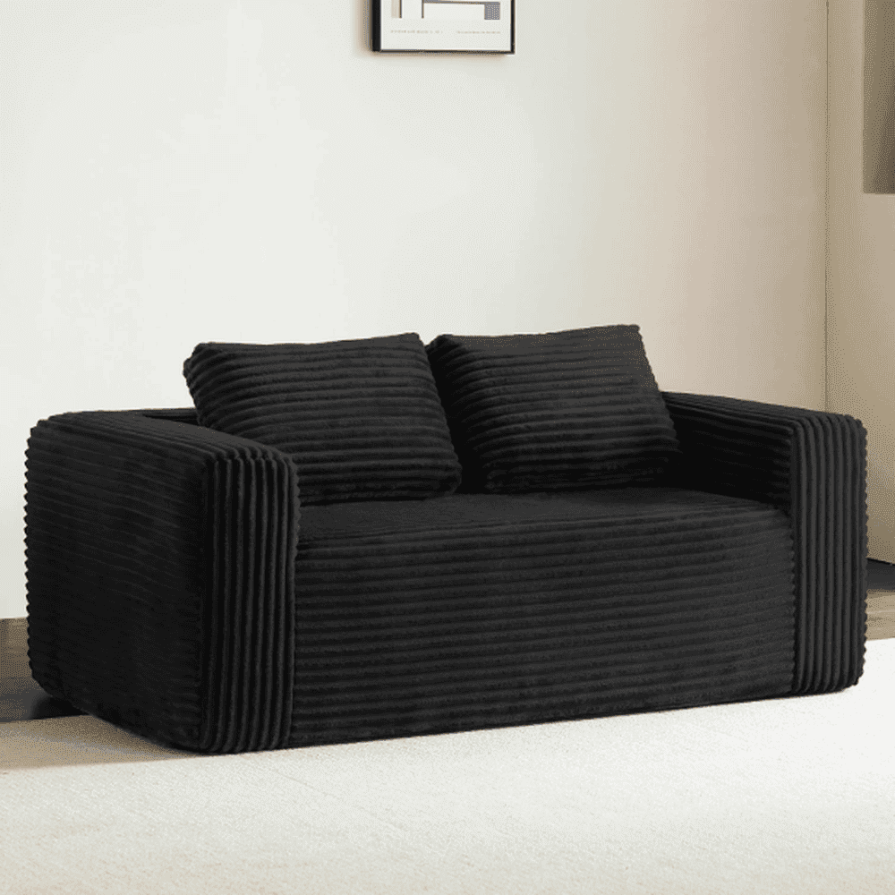 Resenkose 2-Seater Cloud Loveseat Sofa in a Box, Deep Seat Corduroy Memory Foam Couch, No Assembly, Compressed, Black