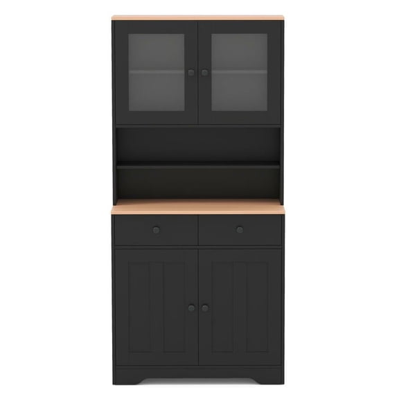 Resenkos 2-Shelf Pantry Cabinet with Removable Adjustable Shelves, Black