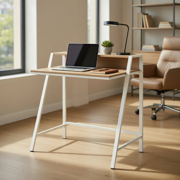 Resenkos 2 Tier Computer Desk PC Laptop Table Study Writing Home Office Workstation New-Natural, Home Office Desks, Gaming Computer Desks for Study,Working,Writing