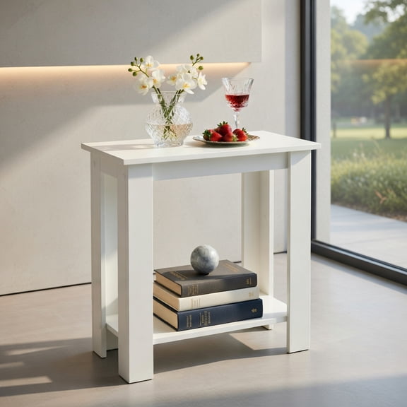 Resenkos 2-Tier Modern Compact End Table with Storage Shelf-White, Nightstand Small Side Table, End Table for Bedroom Living Room