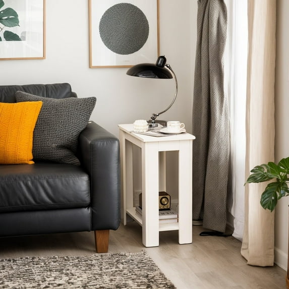 Resenkos 2-Tier Modern Compact End Table with Storage Shelf-White, Nightstand Small Side Table, End Table for Bedroom Living Room