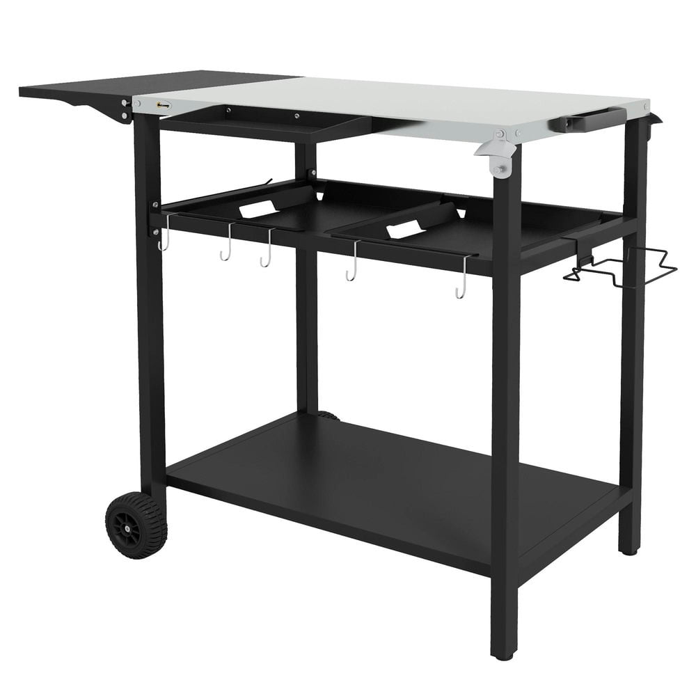 Resenkos 2-Tier Shelf Outdoor Bar Cart, Stainless Steel Tabletop Patio Serving Cart with Accessories for Poolside, Garden, Black