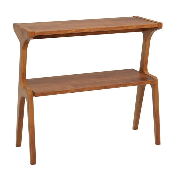 Resenkos 2-Tier Solid Wood End Table, Farmhouse Sofa Side Table with Lower Shelf for Living Room, Cherry