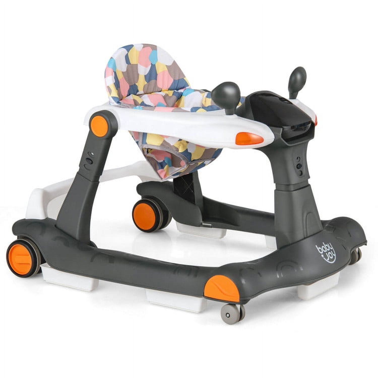 Resenkos 2-in-1 Foldable Activity Push Walker with Adjustable Height-Dark Gray, Walkers for Babies for Boys Girls Babies