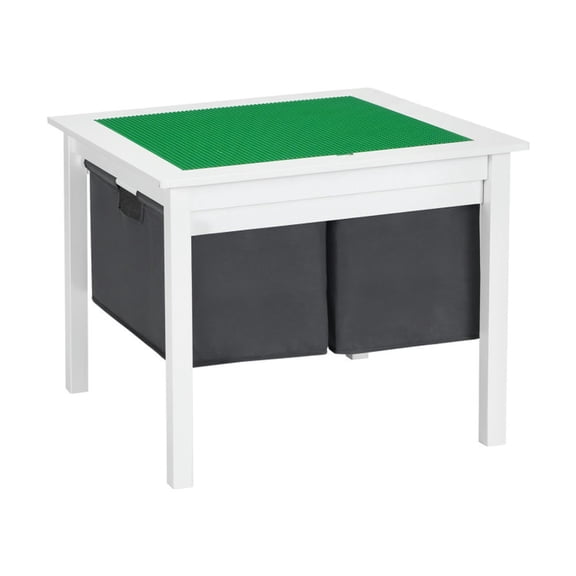 Resenkos 2-in-1 Kids Double-sided Activity Building Block Table with Drawers-White, Small Folding Table for Arts & Crafts, Snack Time, Homeschooling, Homework
