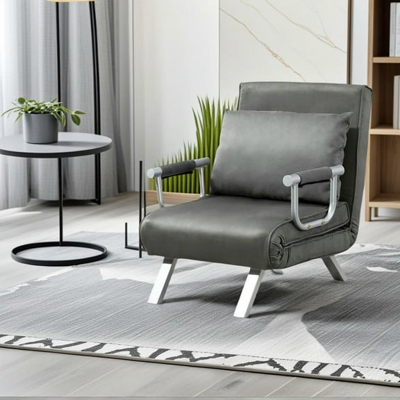 Resenkos 2-in-1 Sofa Bed, Convertible Floor Sofa Chair, Folding Couch Bed, Guest Chaise Lounge with 2 Pillows, No Assembly Required, Light Gray