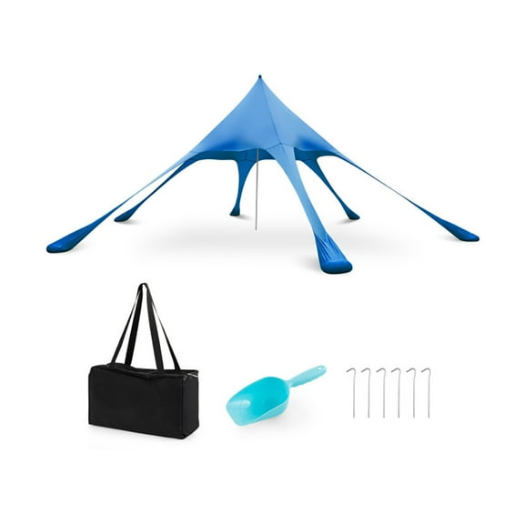 Resenkos 20 x 20 Feet Beach Canopy Tent with UPF50+ Sun Protection and Shovel-Blue， Easy Set up, Beach Tent Pop up Shade for Camping Trips, Fishing, Backyard Fun or Picnics