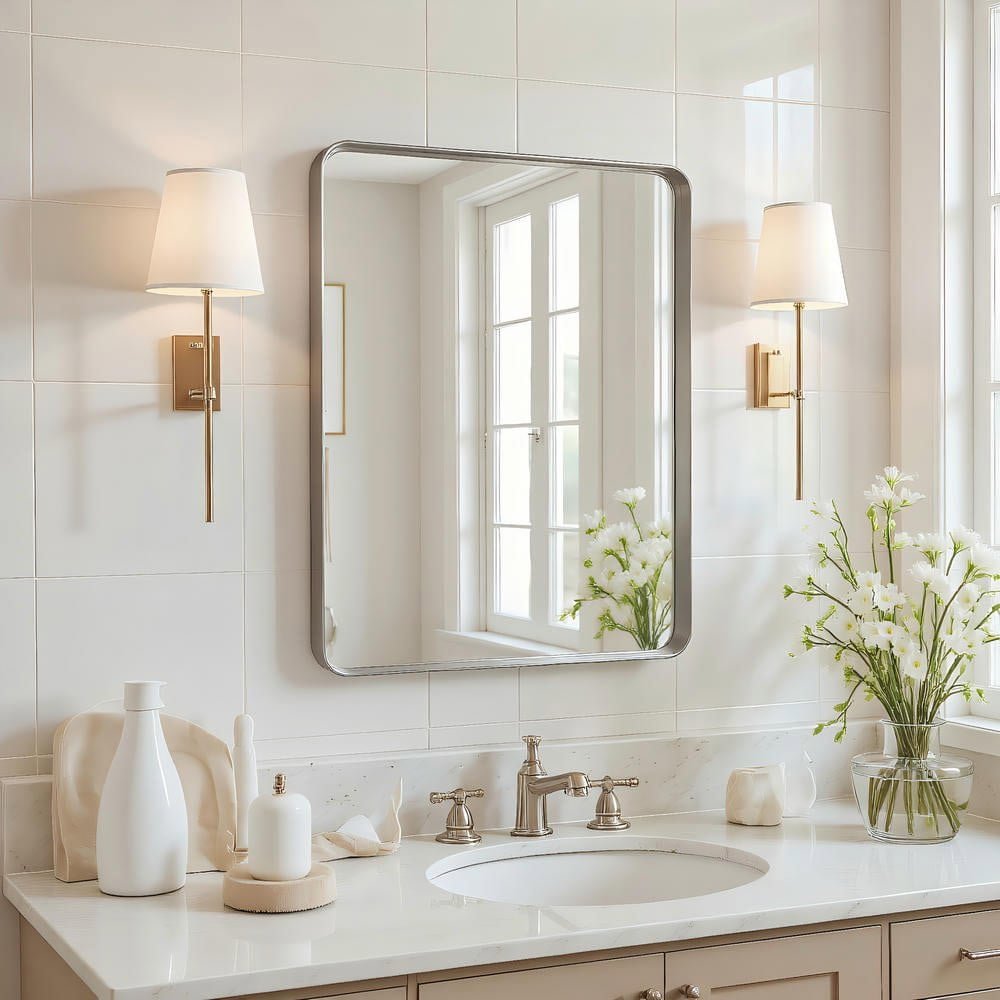 Resenkos 20x16 Inch Small Rectangle Wall Mirror - Rounded Corners & Sleek Silver Frame, Timeless Decor for Bedroom & Hallway, Silver​