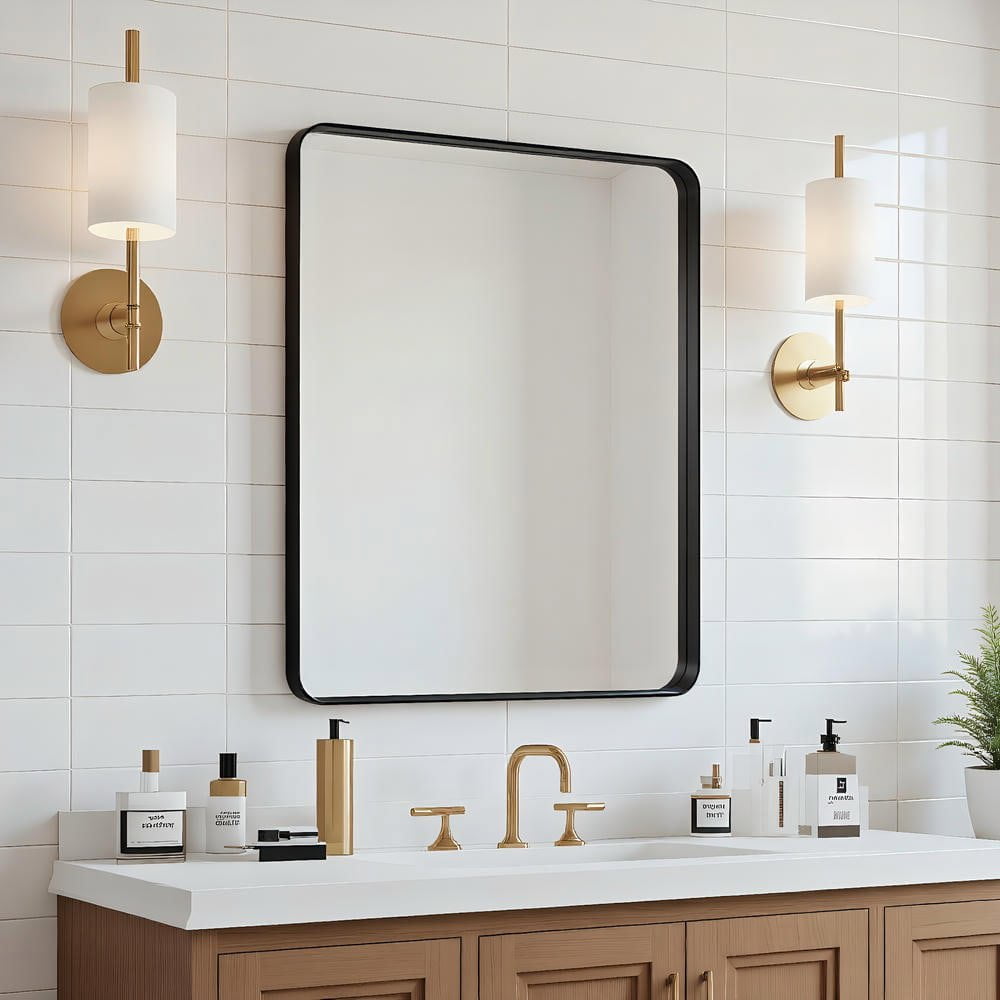 Resenkos 20x16 Inch Small Rectangle Wall Mirror - Rounded Corners & Sturdy Black Metal Frame, Adds Elegance to Home, Black​