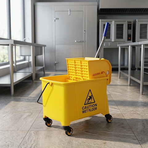 Resenkose 21 Quart Mop Bucket Side Press Wringer on Wheels With Panel, Side Press Wringer Combo Commercial Cleaning Caddy Plastic