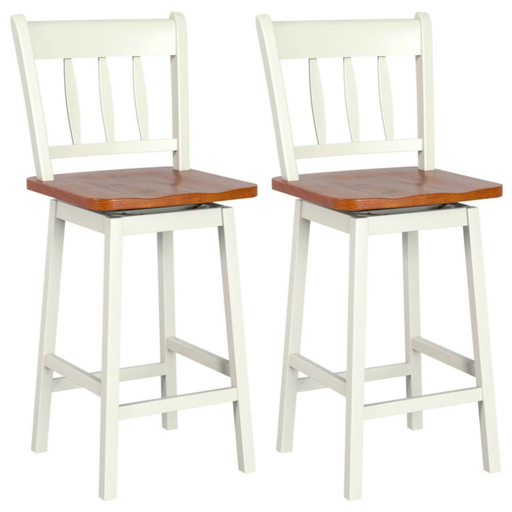 Resenkos 24.5 Inches Set of 2 Swivel Bar Stools with 360° Swiveling-White, Bar Height Stools, Bar Stools for Kitchen Island for Kitchen, Dining Room