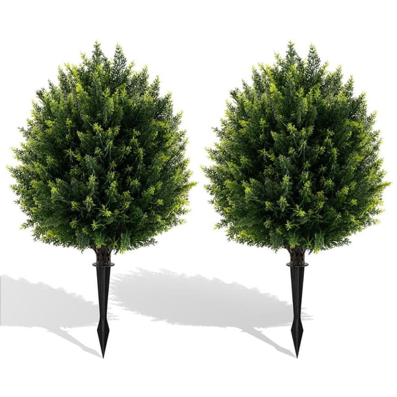 Resenkos 24-Inch Artificial Cypress Topiary Ball Pair with Ground Spike - Green