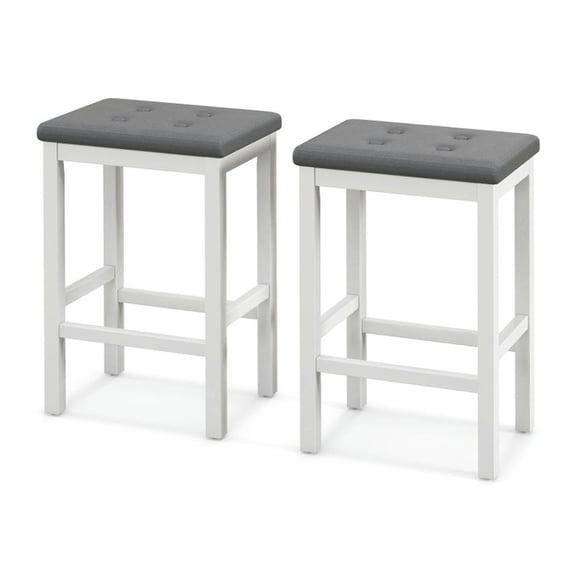 Resenkos 24 Inch Bar Stools with Padded Seat Footrest and Rubber Wood Frame-White, Bar Height Stools, Bar Stools for Kitchen Island for Kitchen, Dining Room