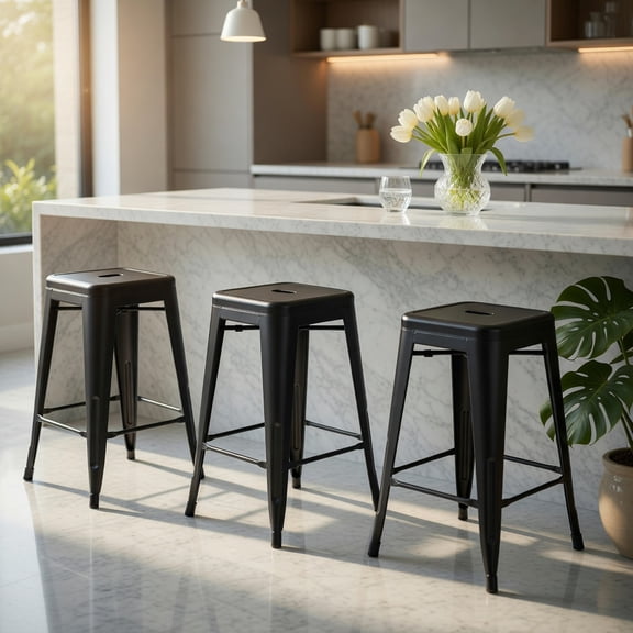 Resenkos 24 Inch Set of 4 Tolix Style Counter Height Barstool Stackable Chair-Black, Bar Height Stools, Bar Stools for Kitchen Island for Kitchen, Dining Room